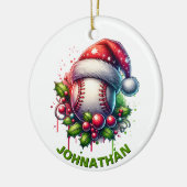 Kerst Honkbal Custom Naam met Santa Hat Keramisch Ornament (Links)