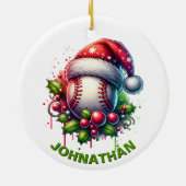 Kerst Honkbal Custom Naam met Santa Hat Keramisch Ornament (Achterkant)