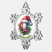 Kerst Honkbal Custom Naam met Santa Hat Tin Sneeuwvlok Ornament (Rechts)