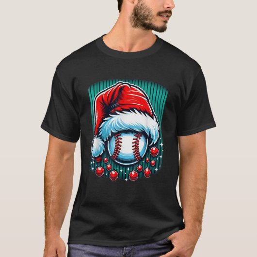 Kerst Honkbal Kerstmis Santa Hat Ball T-shirt (Voorkant)