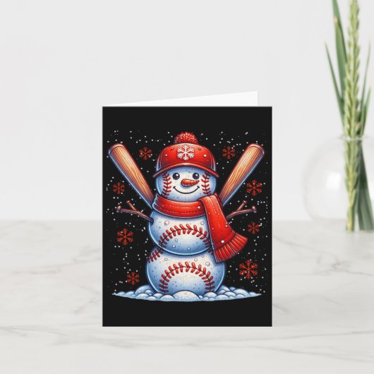 Kerst Honkbal Sneeuwman Jongens Baseball Kerstmis Kaart (Voorkant)