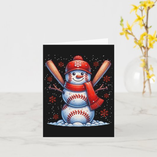 Kerst Honkbal Sneeuwman Jongens Baseball Kerstmis Kaart (Gele Bloem)