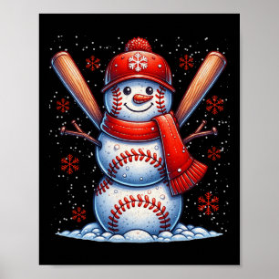 Kerst Honkbal Sneeuwman Jongens Baseball Kerstmis Poster
