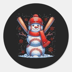 Kerst Honkbal Sneeuwman Jongens Baseball Kerstmis Ronde Sticker