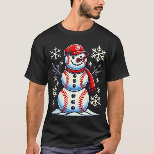 Kerst Honkbal Sneeuwman Jongens Baseball Kerstmis T-shirt (Voorkant)