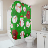 Kerst Honkbal Sneeuwman Rendier Sneeuwvlok Douchegordijn (In situ)