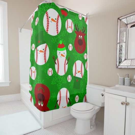 Kerst Honkbal Sneeuwman Rendier Sneeuwvlok Douchegordijn (In situ)