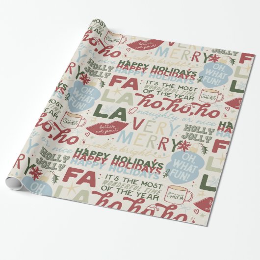 Kerst Hoofd Titels Inpakpapier - Klassieke Spreuke (Uitgerold)