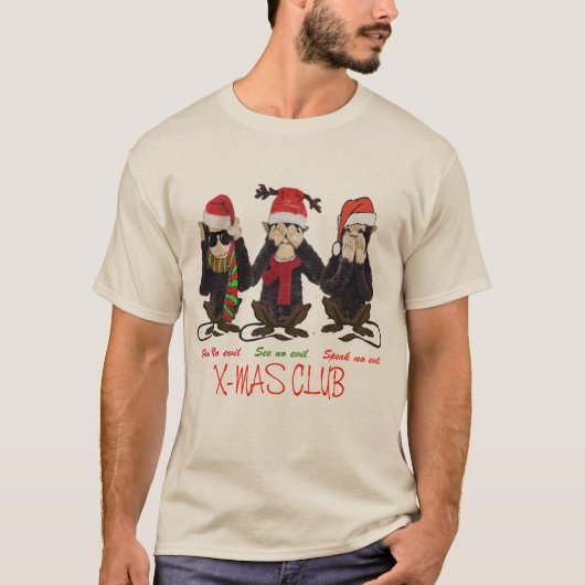 kerst hoort geen slechte apen spreken t-shirt (Voorkant)