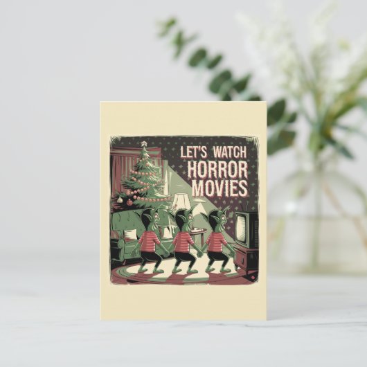 Kerst Horror Films Spooky Green Creatures Briefkaart (Staand voorkant)