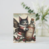 Kerst Horror Kat Fairy met Eggnog Briefkaart (Staand voorkant)