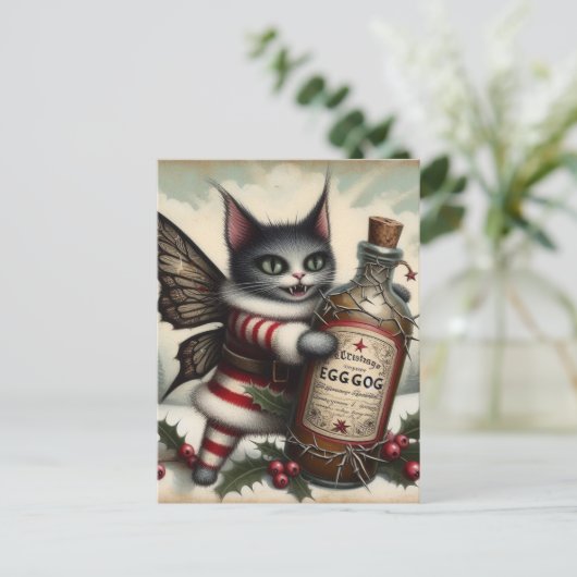 Kerst Horror Kat Fairy met Eggnog Briefkaart (Staand voorkant)