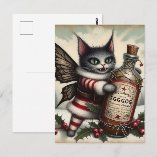 Kerst Horror Kat Fairy met Eggnog Briefkaart (Voorkant / Achterkant)