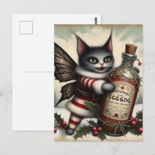 Kerst Horror Kat Fairy met Eggnog Briefkaart