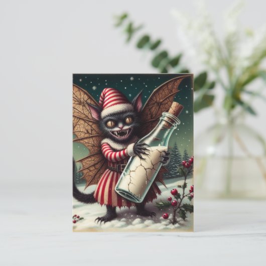 Kerst Horror Kat Fairy Met Melk Briefkaart (Staand voorkant)