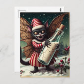 Kerst Horror Kat Fairy Met Melk Briefkaart (Voorkant / Achterkant)