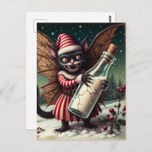 Kerst Horror Kat Fairy Met Melk Briefkaart (Voorkant / Achterkant)