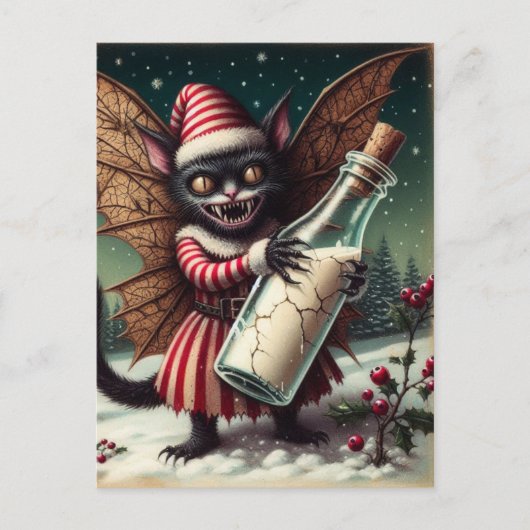 Kerst Horror Kat Fairy Met Melk Briefkaart (Voorkant)