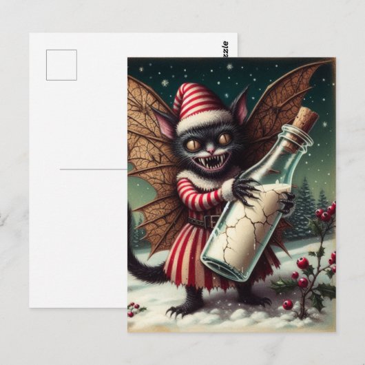 Kerst Horror Kitty Fee Met Melk Briefkaart (Voorkant / Achterkant)