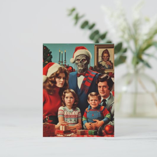 Kerst Horror Retro Familie Portret Briefkaart (Staand voorkant)