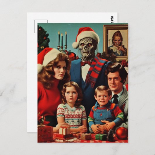 Kerst Horror Retro Familie Portret Briefkaart (Voorkant / Achterkant)