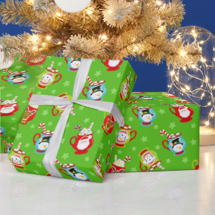 Kerst Hot Cacao Patroon op Groen Cadeaupapier