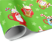 Kerst Hot Cacao Patroon op Groen Cadeaupapier (Rol Hoek)