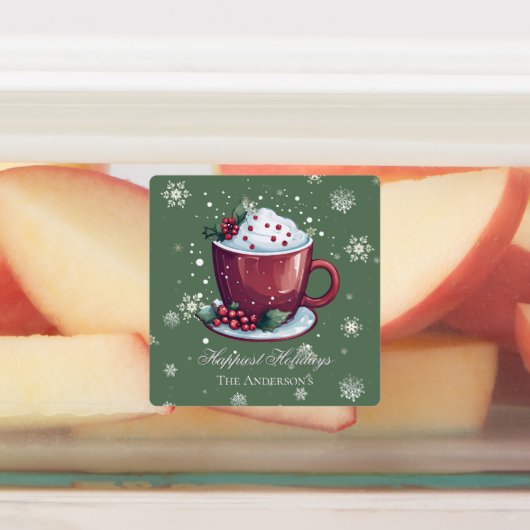 Kerst Hot Chocolate Gepersonaliseerde Groene Bakke Labels (Aangebracht)