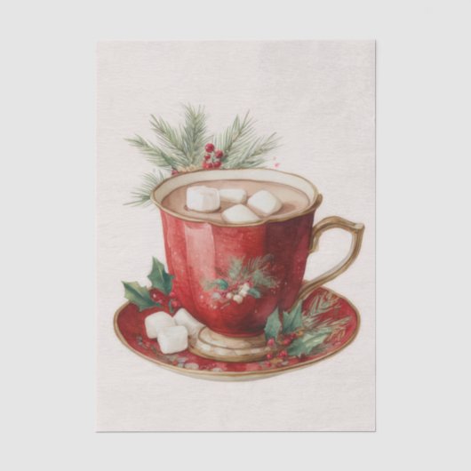 Kerst Hot Chocolate in Vintage Stijl Tissuepapier (Voorkant)