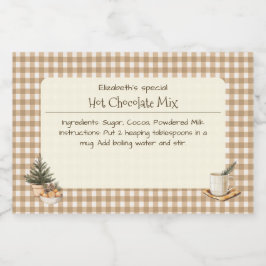 Kerst Hot Chocolate Mix Bruine Gingham Labels Voedselcontainer Etiket