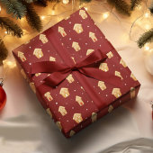 Kerst Huis Gingerbread op donkerrode achtergrond Cadeaupapier