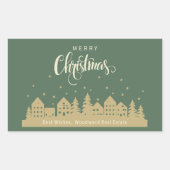 Kerst Huis Groene Retro | Aangepast onroerend goed Rechthoekige Sticker (Voorkant)