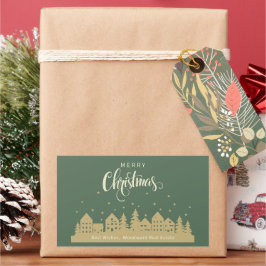 Kerst Huis Groene Retro | Aangepast onroerend goed Rechthoekige Sticker