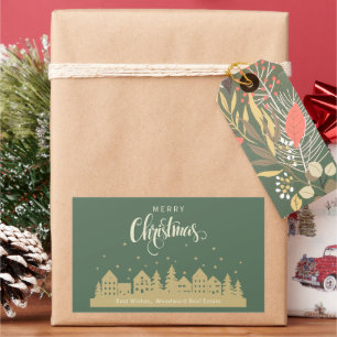 Kerst Huis Groene Retro Aangepast onroerend goed Rechthoekige Sticker