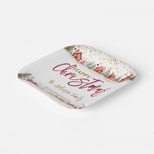 Kerst Huis Straat Scène Papieren Bordje (Gebogen)