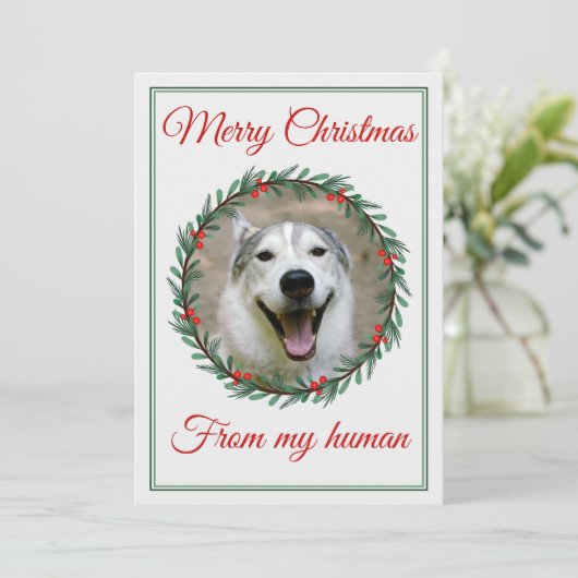 Kerst Huisdier foto krans Feestdagenkaart (Staand voorkant)