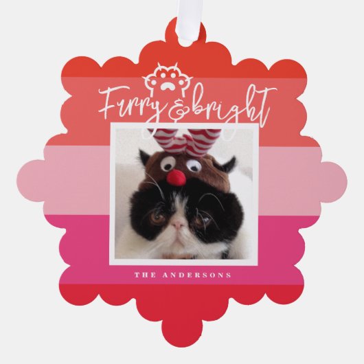 Kerst Huisdier Foto Red Stripes Vakantie Ornament Kaart (Voorkant)