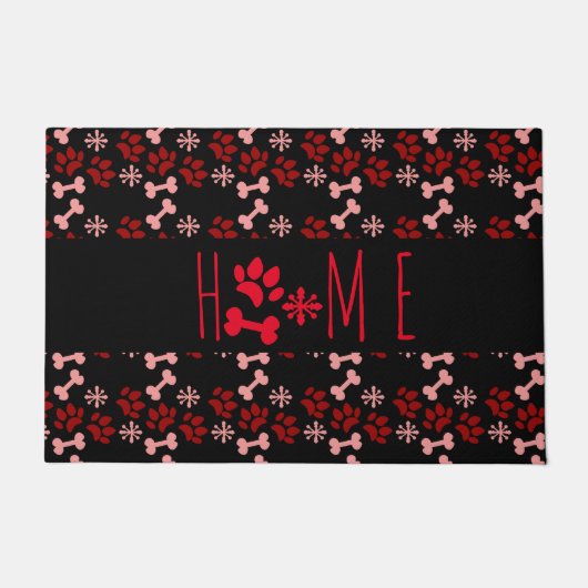 Kerst Huisdier Huis Hond Paws en Sneeuwvlokken Deurmat (Voorkant)