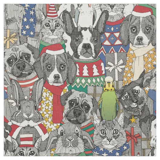 Kerst Huisdieren Stof (Swatch)
