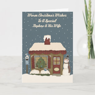 Kerst huisje aan een speciale neef en vrouw feestdagen kaart