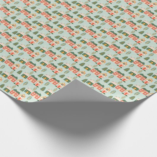 Kerst huizen in Mint Green Cadeaupapier (Hoek)