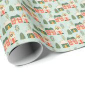 Kerst huizen in Mint Green Cadeaupapier (Rol Hoek)