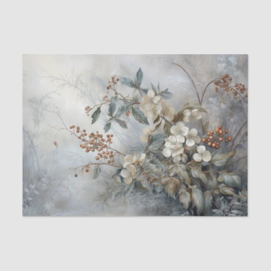 Kerst Hulst Bes Bloemen in Winter Decoupage Tissuepapier (Voorkant)