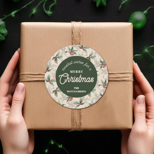 Kerst Hulst Bes Kerstgeschenk Thuis Gebakken Eten Ronde Sticker