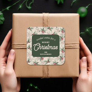 Kerst Hulst Bes Kerstgeschenk Thuis Gebakken Eten Vierkante Sticker