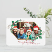 Kerst Hulst Bes Zeshoek Goud Glitters n Foto Feestdagenkaart (Staand voorkant)