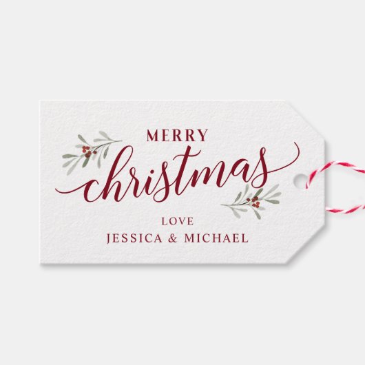 Kerst Hulst Bessen Elegant Prettig Kerstfeest Cadeaulabel (Voorkant (Horizontaal))