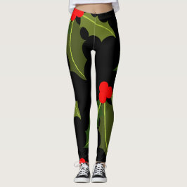Kerst hulst blad en bes patroonlegging leggings