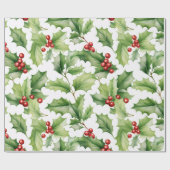 Kerst Hulst Bladeren Cadeaupapier (Vlak)