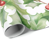 Kerst Hulst Bladeren Cadeaupapier (Rol Hoek)